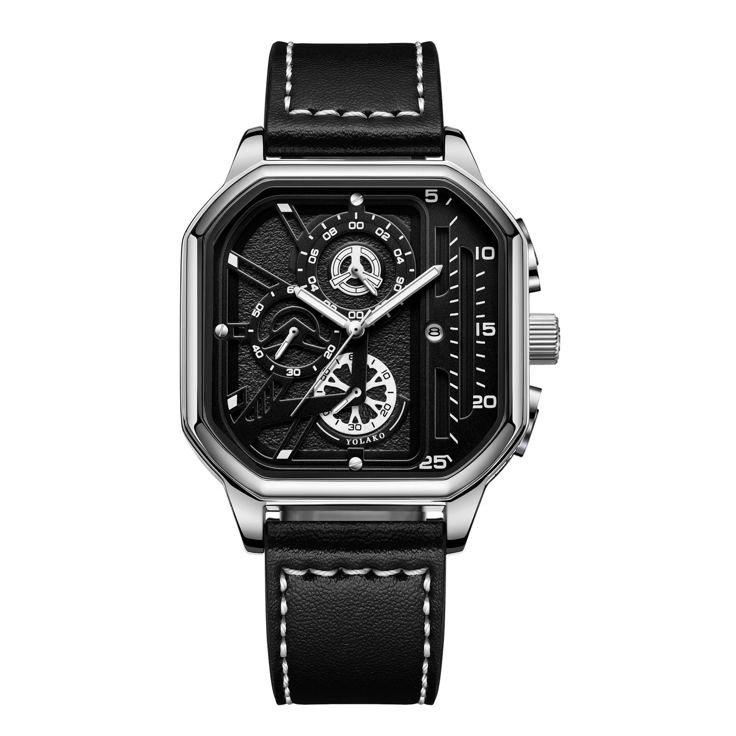 Mens Mechanical Dial Square Case Leather Band Casual Watches