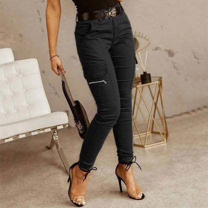 Plus Size High-Waist Cargo Pants: Stylish Wide Leg Design with Zipper Pockets