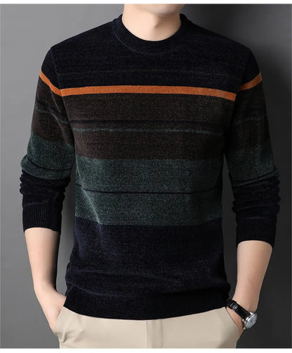 2025 Men's Fleece Sweater – Long Sleeve Warm Loose Fit Pullover, Multi-Color Printed Korean Fashion