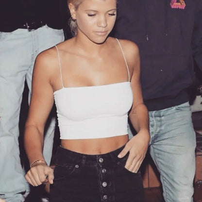 Womens Solid Halter Crop Top Sleeveless Camisole Spaghetti Strap Cami Tank Tops Tube Top Basic Bodycon Tee Sexy Fashion