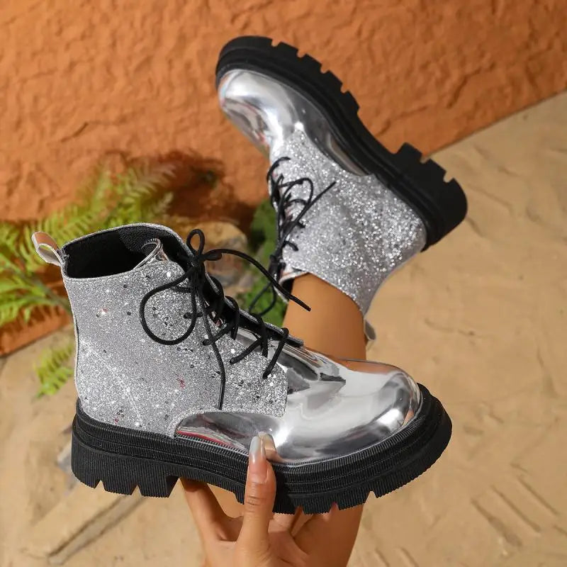 Luxury Silver Design Mid Heel Winter Women Boots