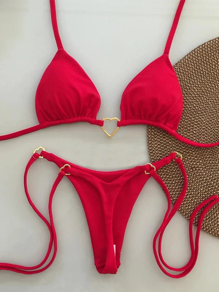 Sexy Simple Solid Women Halter Bikini Set