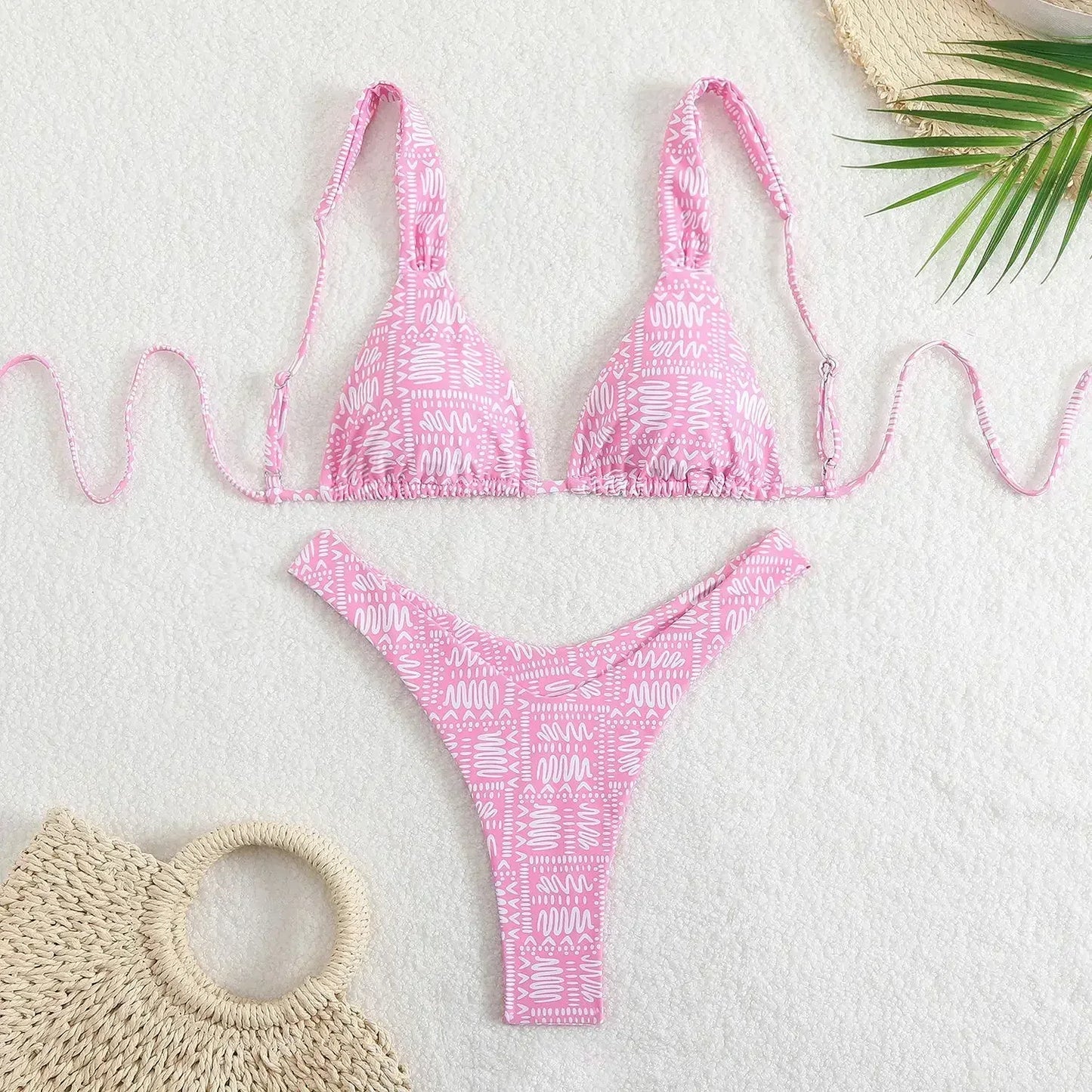 2025 Sexy High Leg Thong Bikini Solid Pink Swimwear 2 Piece Bathing Suit For Women Beachwear