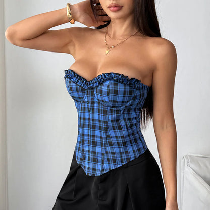 Blue Backless Denim Corset Crop Top For Women Off Shoulder Sleeveless Bustier Tank Sexy Elegant Summer Streetwear 2025