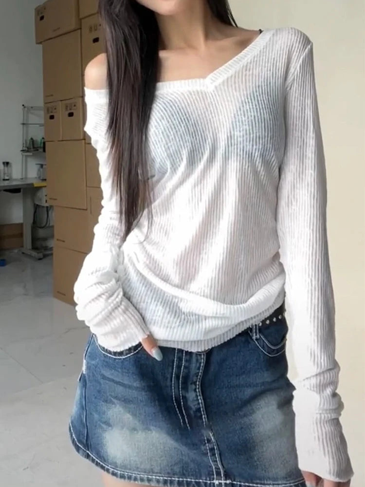 Thin Solid Lace Up V Neck Women Shirts