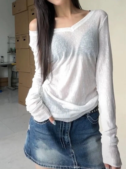 Thin Solid Lace Up V Neck Women Shirts