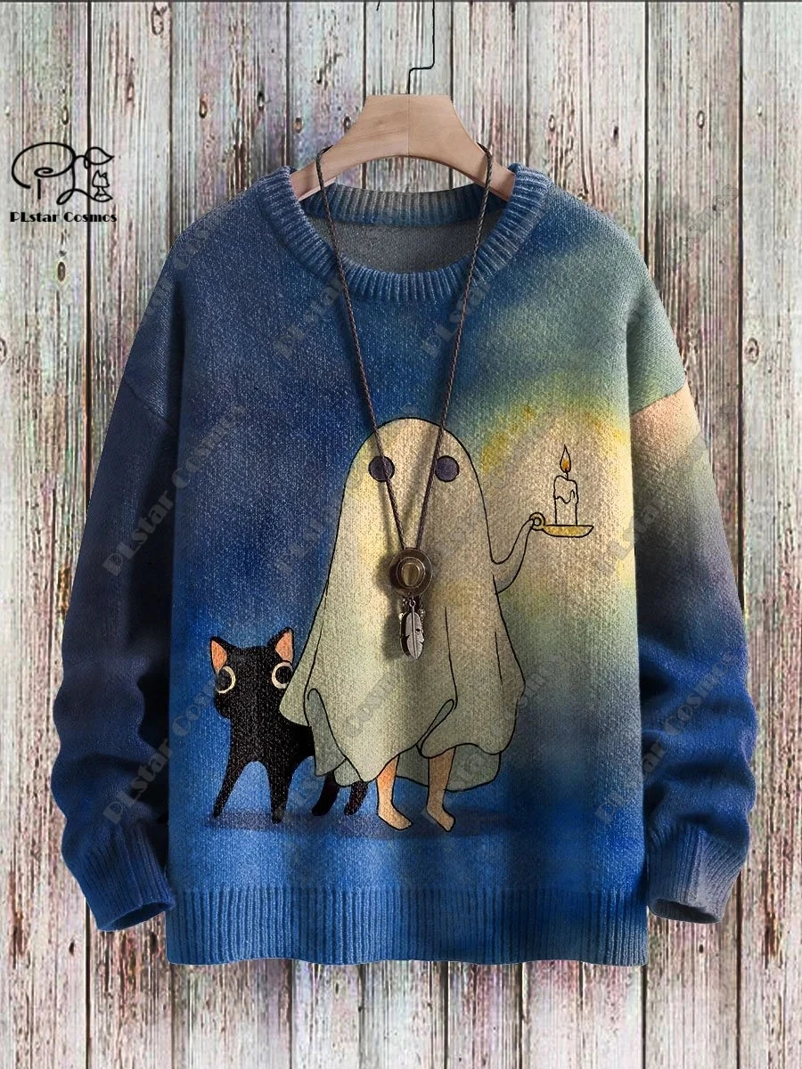 Womens Funny Ghost Pattern Gothic Warm Winter Sweater