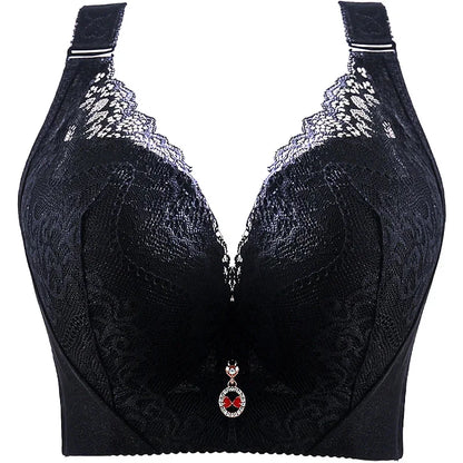 Leaf Embroidered Sexy Lace Plus Size Women Padded Push Up Bras