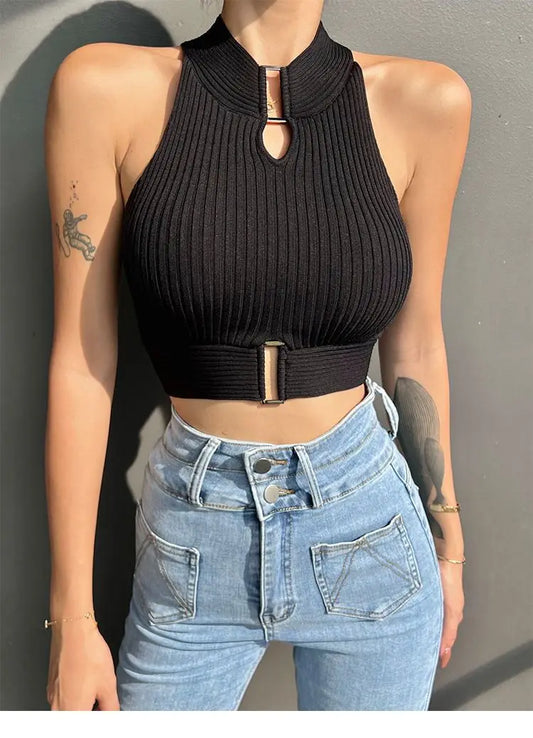 Off Shoulder Halter Neck Chic Elastic Crop Tops For Women