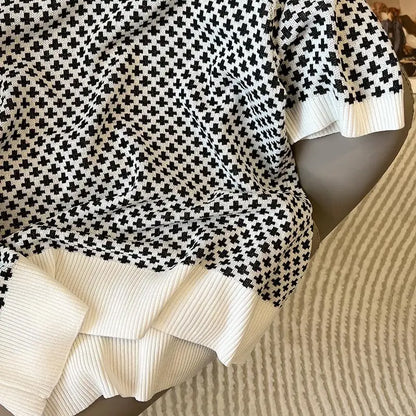 Winter Sweater For Women Vintage Plaid O Neck Loose Pull Femme High Street Fashion Pullovers Tops