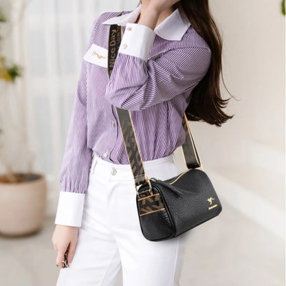 Casual Blue Textured Leather Cylinder Bag