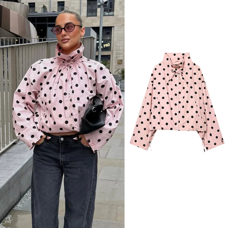 Pink Polka Dot Spring Jacket for Women – Chic Casual Street Style Coat 2026