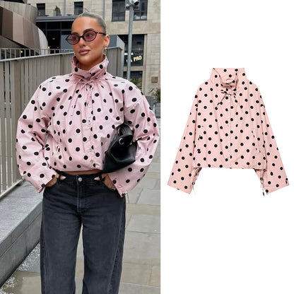 Pink Polka Dot Spring Jacket for Women – Chic Casual Street Style Coat 2026