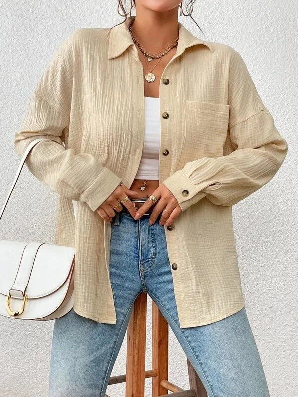 Women’s Cotton Button Down Shirt – Casual Long Sleeve Collared Office Blouse