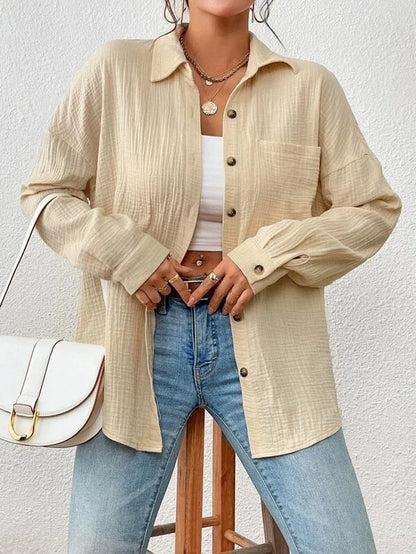 Women’s Cotton Button Down Shirt – Casual Long Sleeve Collared Office Blouse