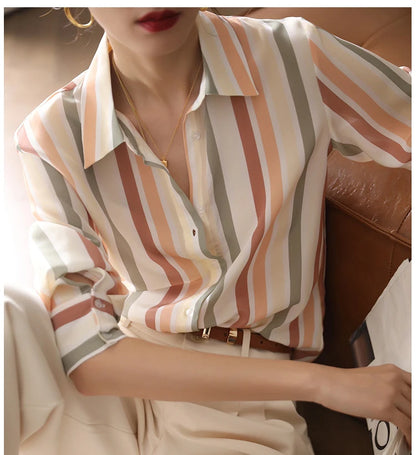 Multi Soft Colors Striped Elegant Basic Shirt