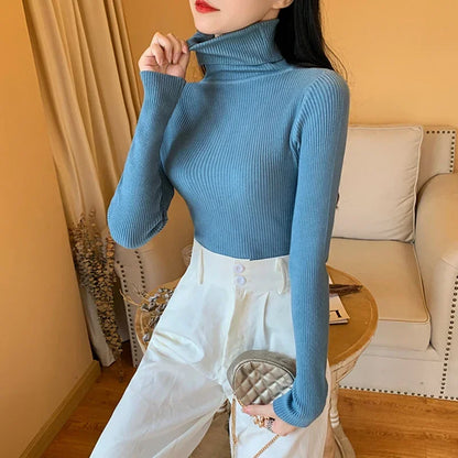 2025 Autumn Winter Women S Thick Ribbed Knitted Turtleneck Sweater Slim Fit Long Sleeve Pullover Soft Warm