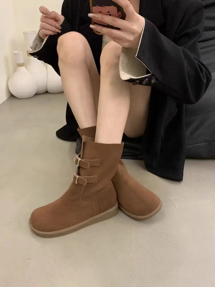 Buckle Decoration Slip On Comfortable Simple Winter Boots For Women