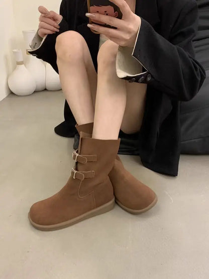 Buckle Decoration Slip On Comfortable Simple Winter Boots For Women