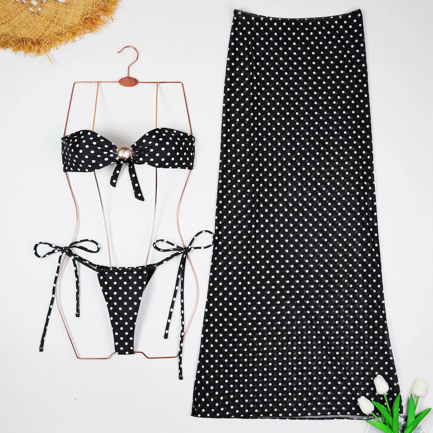 Italian Riviera Vibes Navy Blue Polka Dot Beach Set