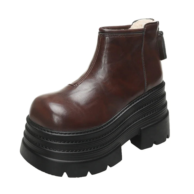 Womens Platform Chunky Bottom Stong Lace Up Winter Boot