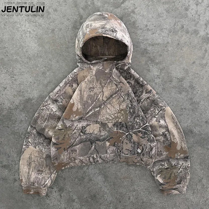 Green Motorcycle Punk Hoodie For Men Camo Streetwear Hip Hop Sweatshirt