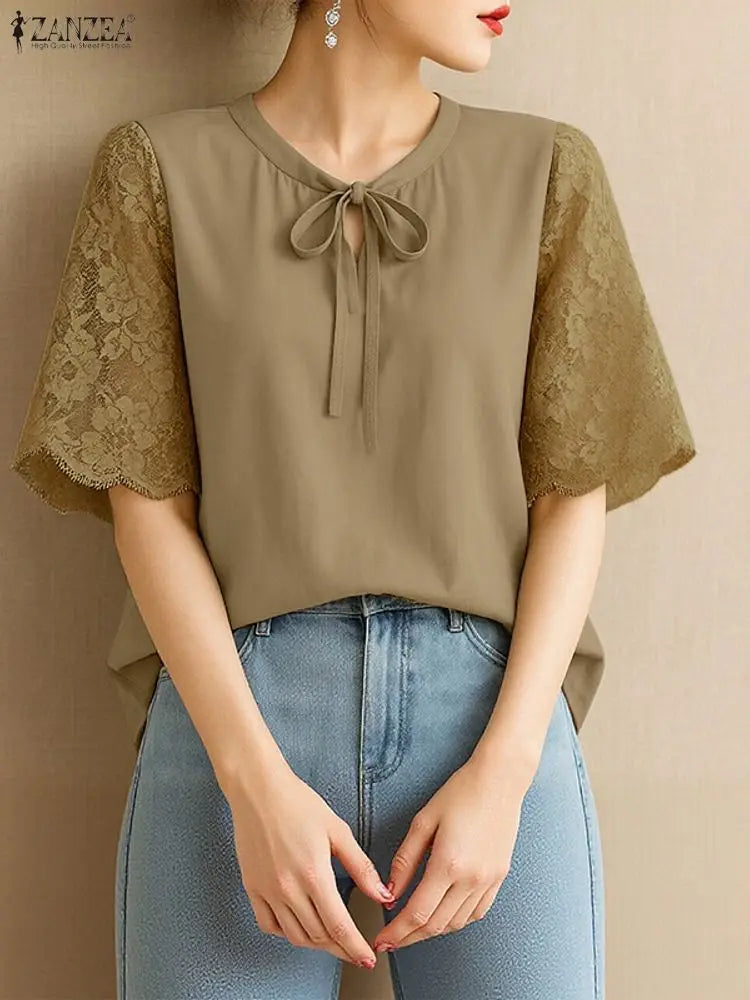 Zebra Stripe Bandage Blouse Elegant Korean Fashion For Women