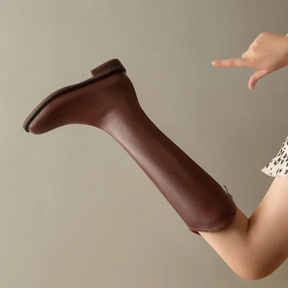 Women’s Western Cowboy Boots – 2026 Autumn Knee-High PU Leather Square Toe Fashion Boots