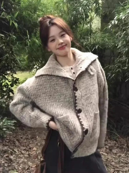 Vintage Knitted Cardigan For Women Kawaii Tweed Sweater Korean Retro Knitwear Autumn Winter Sweater Tops