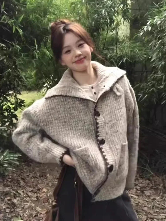 Vintage Knitted Cardigan For Women Kawaii Tweed Sweater Korean Retro Knitwear Autumn Winter Sweater Tops