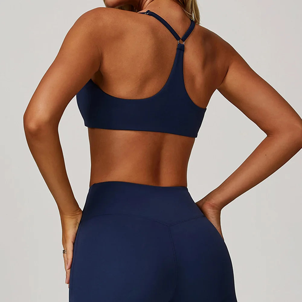 Womens Sports Yoga Vest Fitness Bra Shockproof No Buckle Running Bra With Cross Back Design