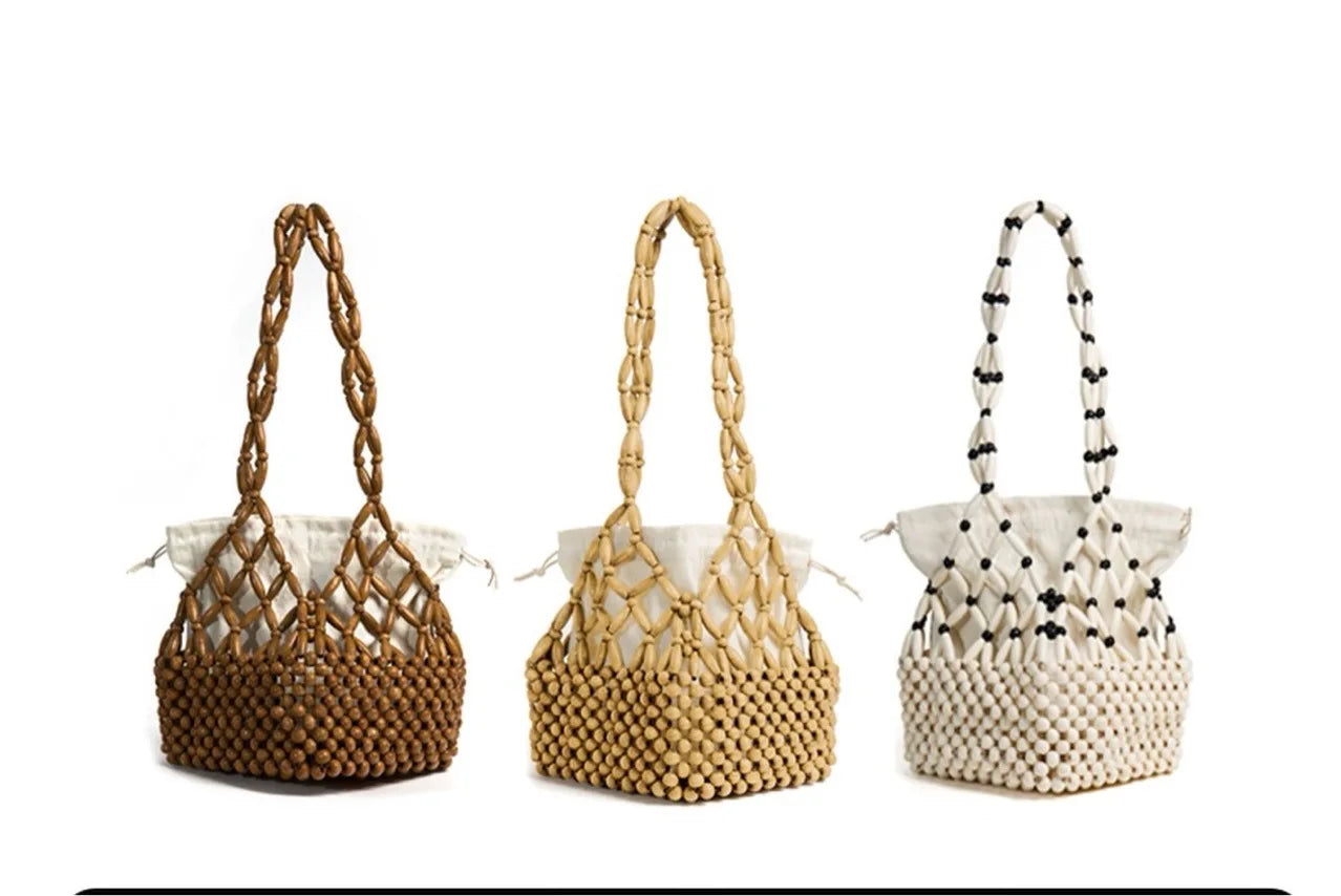 Coastal Vibes: Chic Handmade Wooden Beaded Bag