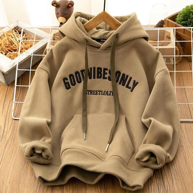 Womens Thick Warm Harajuku Hoodie Letter Print Velvet Sweatshirt With Pockets