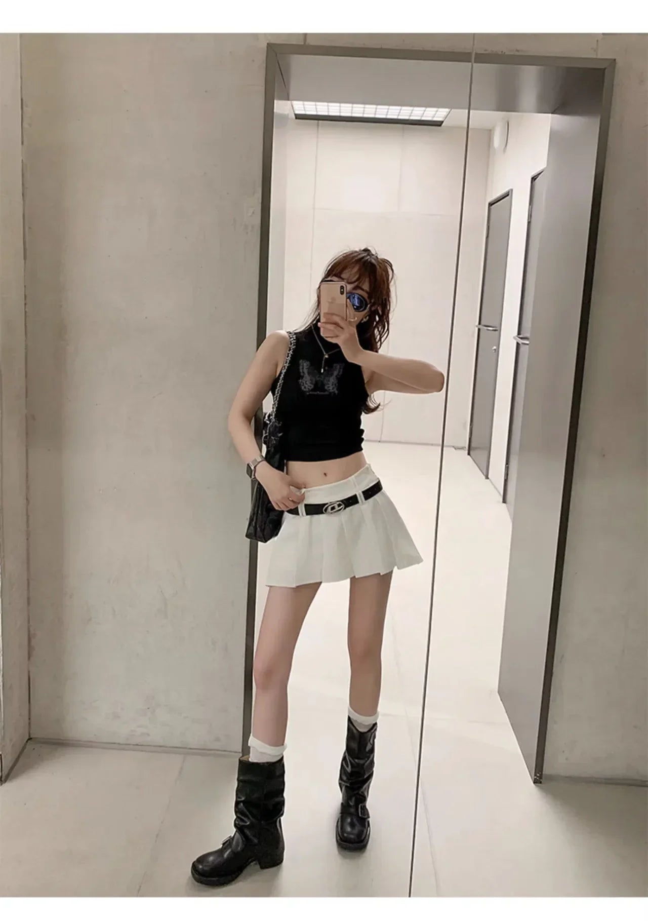 Pleated Buckle Pu Leather Mid Calf Women Boots