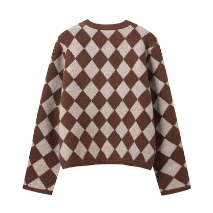 Unique Geometrical Pattern Knit Cardigan Sweater