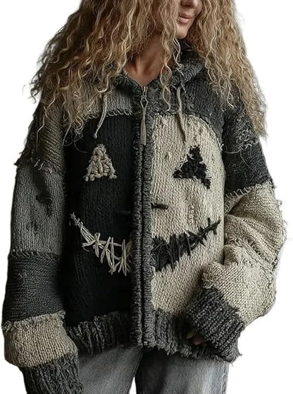 Halloween Knitted Sweater For Women Autumn Gothic Pumpkin Print Streetwear Harajuku Winter Warm Loose Casual Pullover