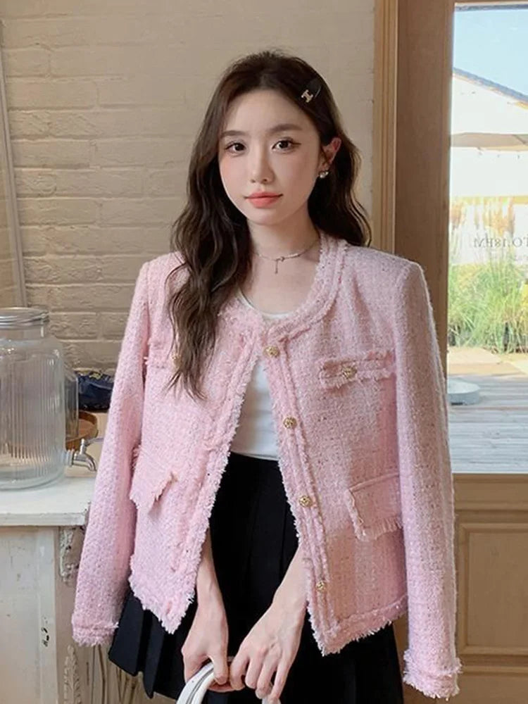 Elegant Pink Turn-Down Collar Jacket for Effortless Feminine Chic Street Style