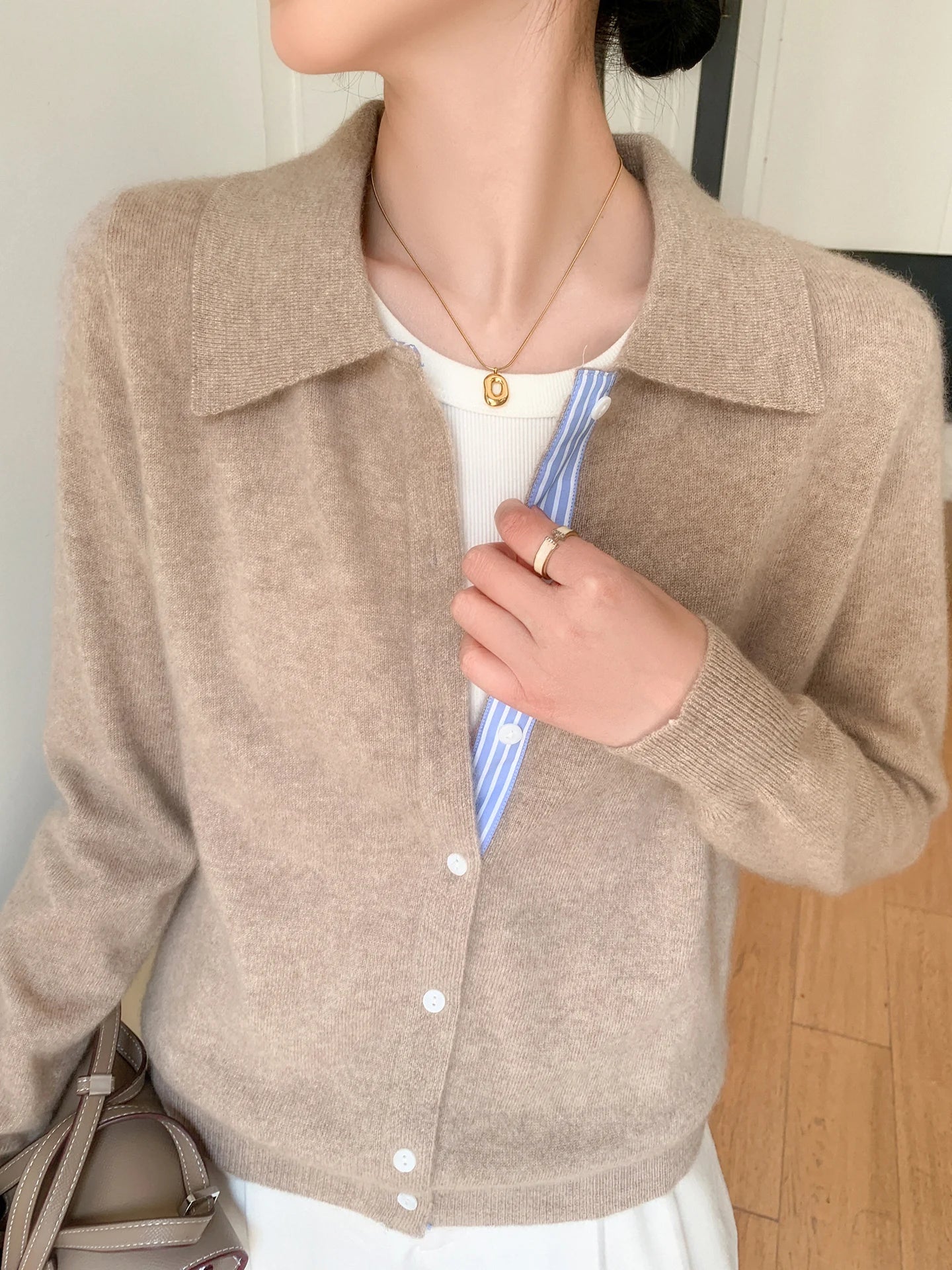 Casual Preppy Look - The Grey Collared Knit Cardigan