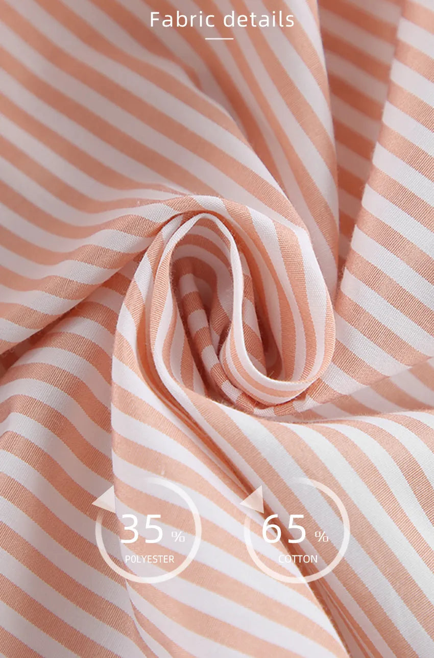 Shorts Crop Top Casual Pink Striped Pajamas 2 Piece Set