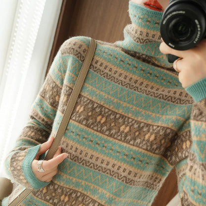 Autumn And Winter New Cashmere Sweater Womens High Necked Pullover Loose Thick Sweater Short Paragraph Knit Shirt