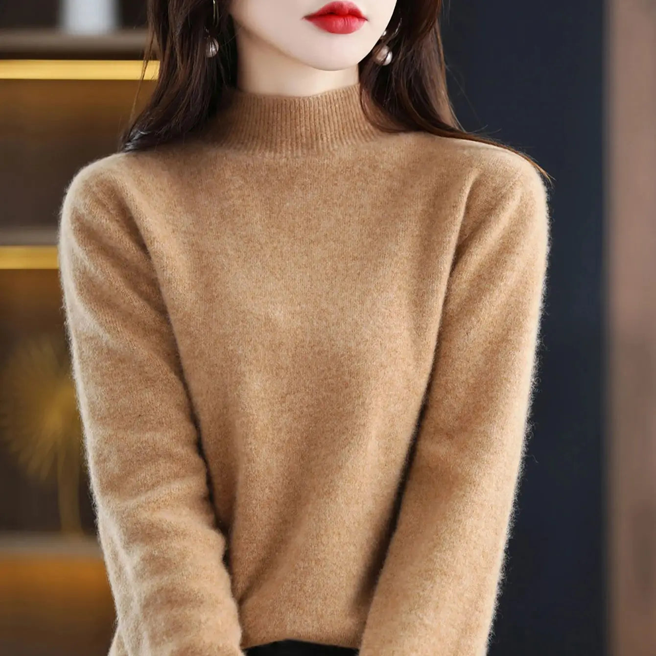 2025 Womens 100 Pure Wool Cashmere Sweater Turtleneck Pullover Loose Fit High Neck Knit Top For Autumn Winter Large Size