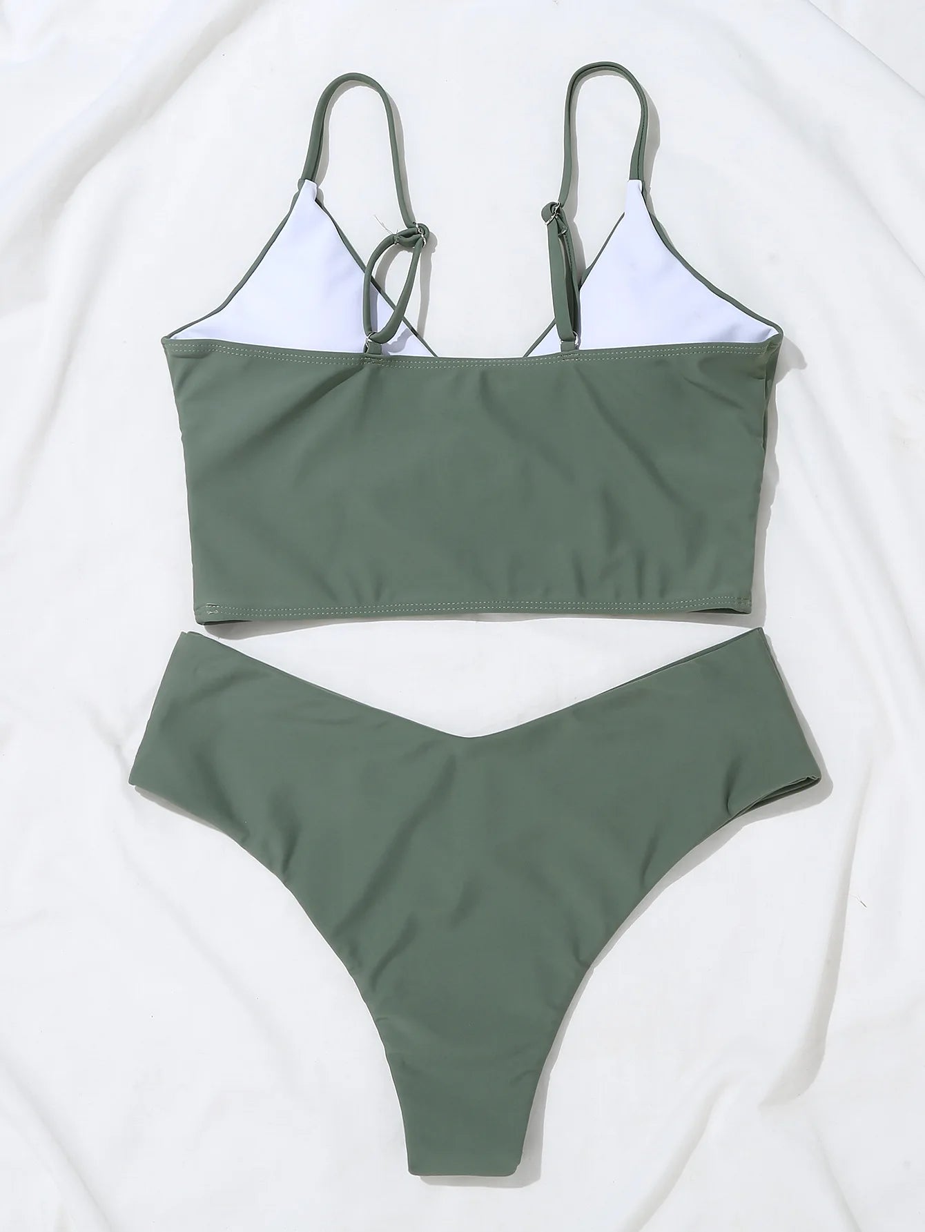Olive Green Twist Front V-Waist Bikini Aesthetic