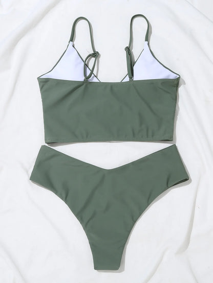 Olive Green Twist Front V-Waist Bikini Aesthetic