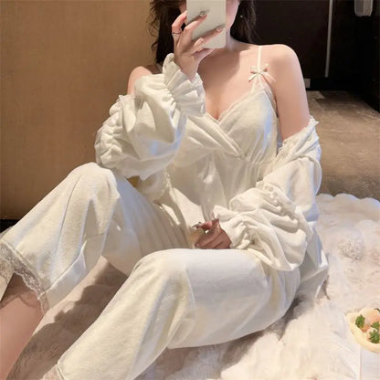 2025 Women S Silk Pajama Set Sexy Long Sleeve Cardigan Sleepwear Ice Silk Two Piece Loungewear For Home
