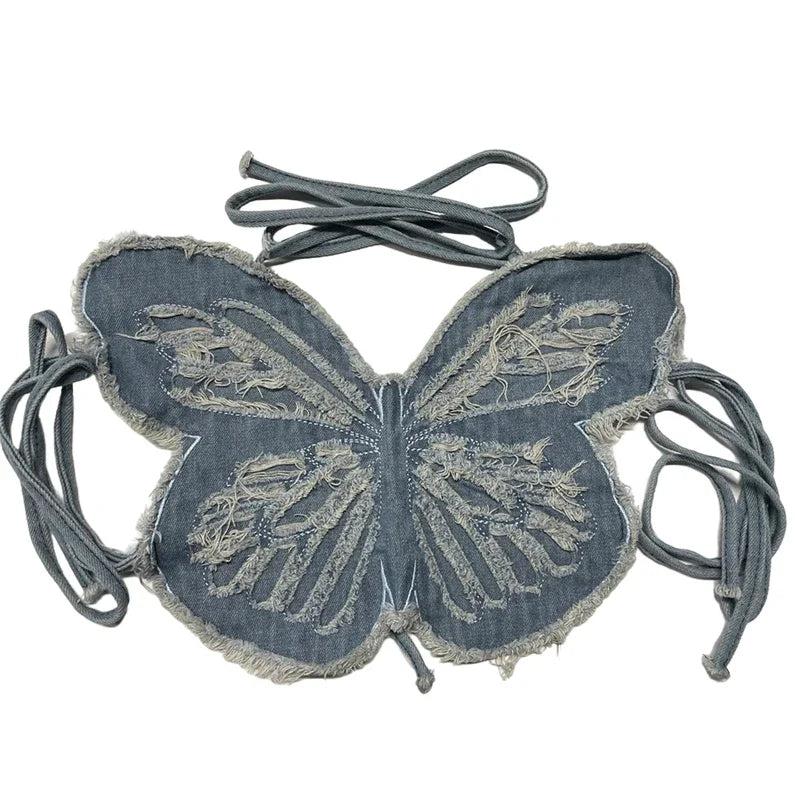 3D Butterfly Halter Crop Top for Women – Backless Summer Tank Top Outfit