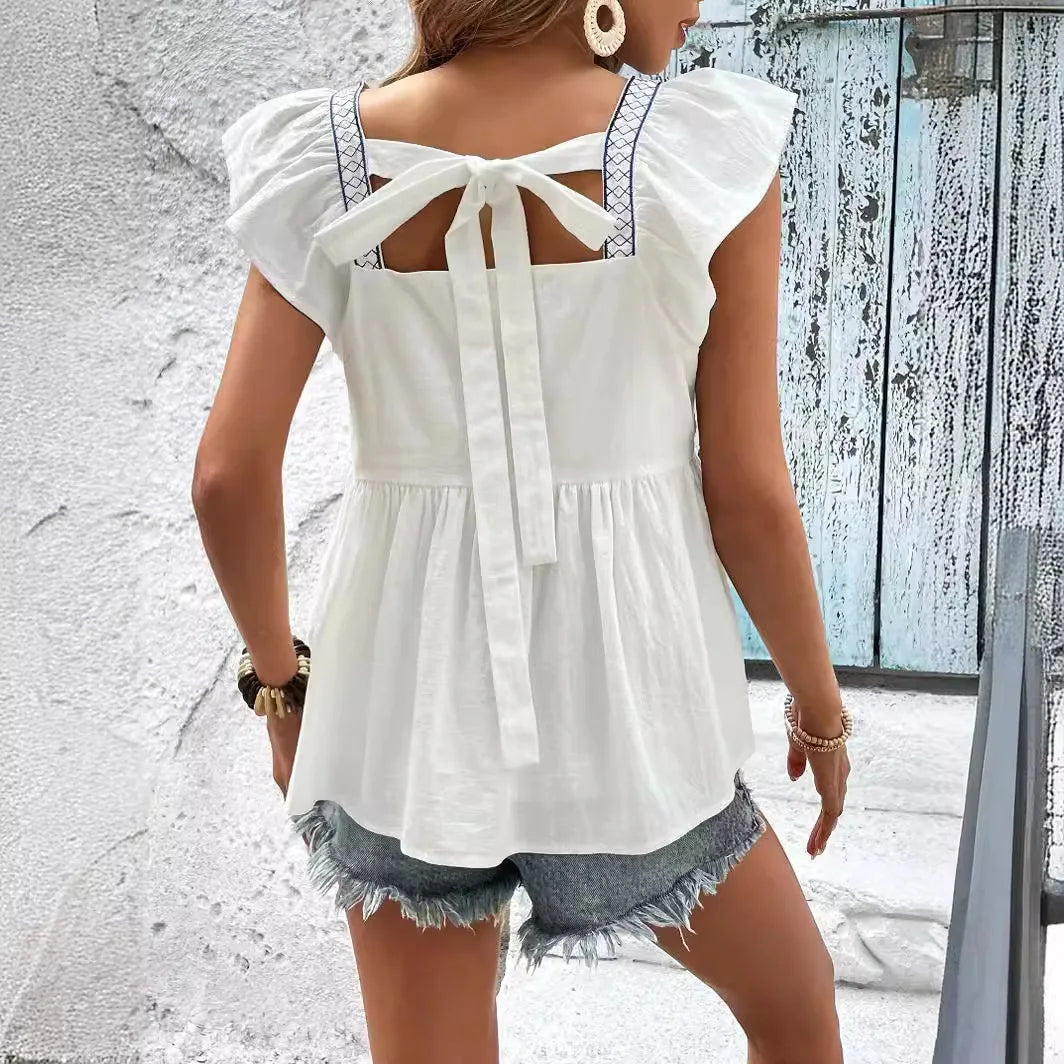 Chic Casual Long Sleeve Blouse Loose Fit With Pockets For Summer