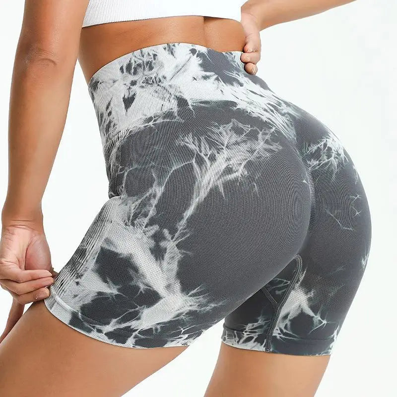 Womens Seamless Tie Dye Push Up Yoga Fitness Shorts