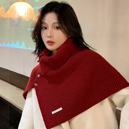 Scarf Collar Button Decoration Autumn Winter Sweater For Women