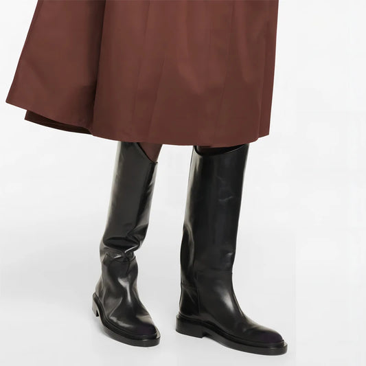 2025 Women S Leather Elastic Boots Plush Long Over The Knee Boots With Thick Heels Slip On Knight Botas For Autumn Winter