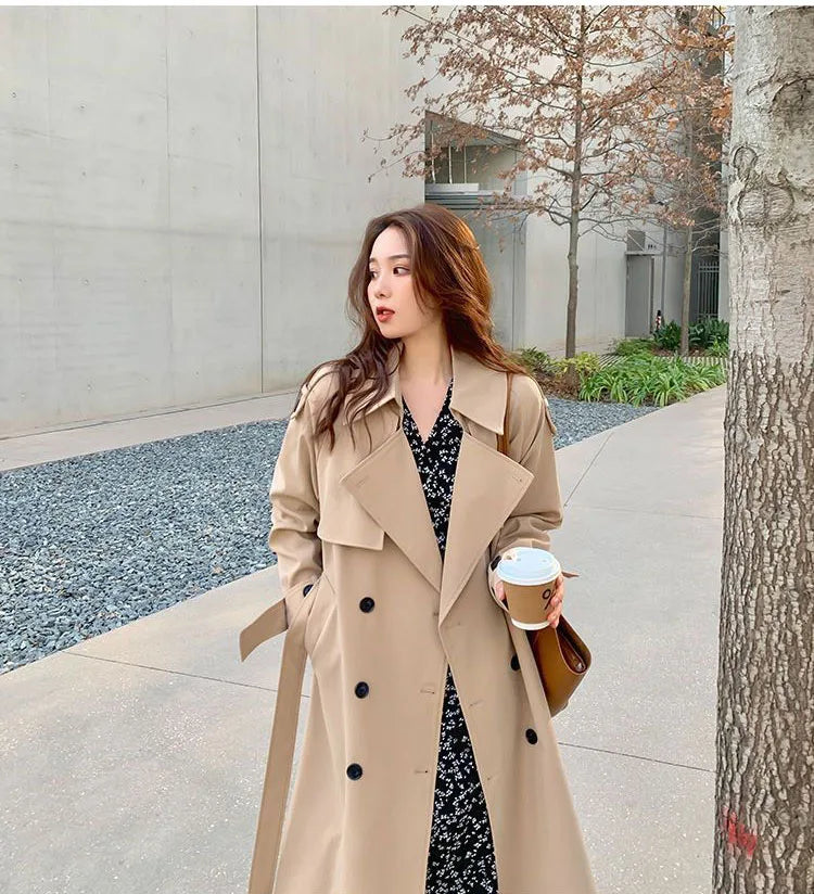 Womens Oversize Long Single Breasted Trench Coat